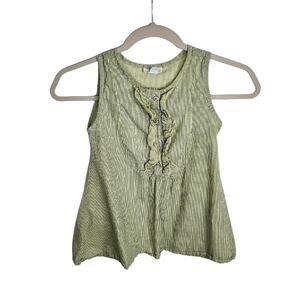 Naartjie Kids Sleeveless Cotton Striped Ruffle Top Green Girls XL 7 Years‎
